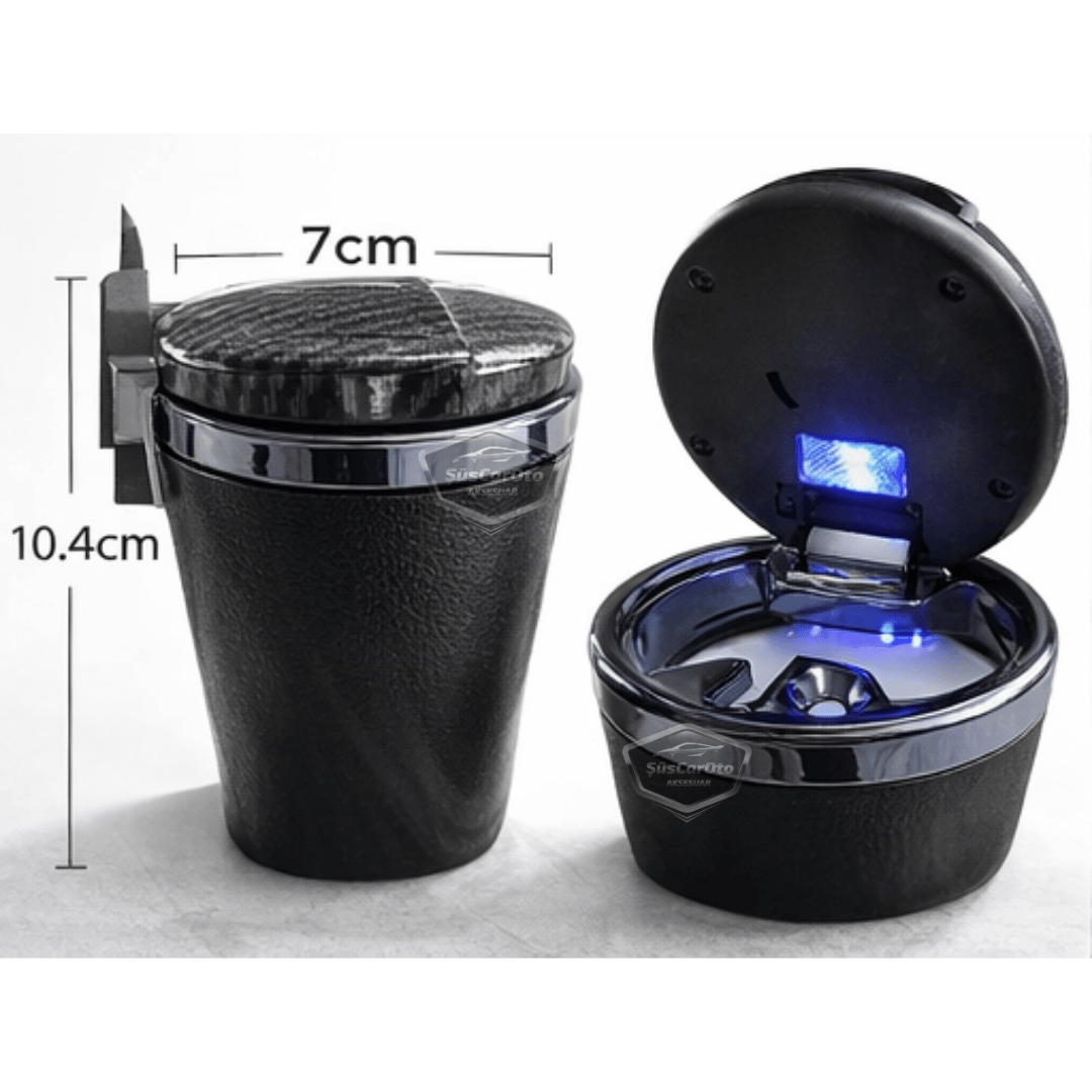 Cenicero de coche de lujo universal de porcelana ignífuga, inodoro, con luz azul, sin humo, con tapa, deportivo, para interior de coche, tapa de carbono
