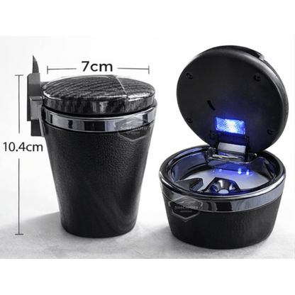 Cenicero de coche de lujo universal de porcelana ignífuga, inodoro, con luz azul, sin humo, con tapa, deportivo, para interior de coche, tapa de carbono