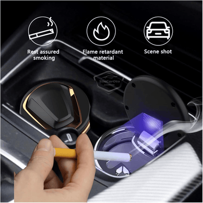 Cenicero de coche de lujo universal de porcelana, ignífugo, inodoro, con luz azul, cenicero de coche deportivo sin humo con tapa, negro y plateado ONK161
