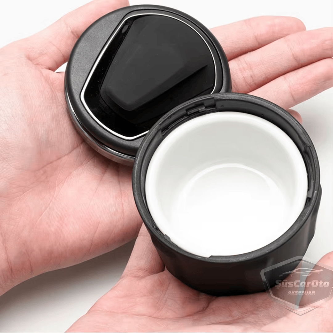 Cenicero de coche de lujo universal de porcelana, ignífugo, inodoro, con luz azul, cenicero de coche deportivo sin humo con tapa, negro y plateado ONK161