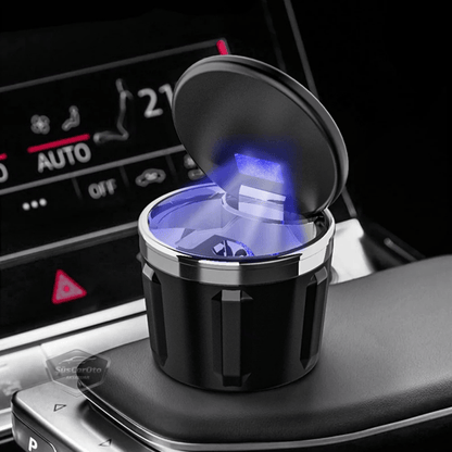 Cenicero de coche de lujo universal de porcelana, ignífugo, inodoro, con luz azul, cenicero de coche deportivo sin humo con tapa, negro y plateado ONK161
