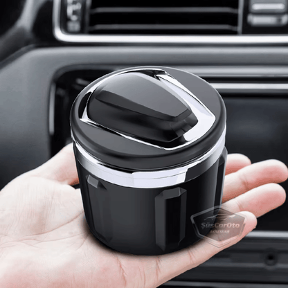 Cenicero de coche de lujo universal de porcelana, ignífugo, inodoro, con luz azul, cenicero de coche deportivo sin humo con tapa, negro y plateado ONK161