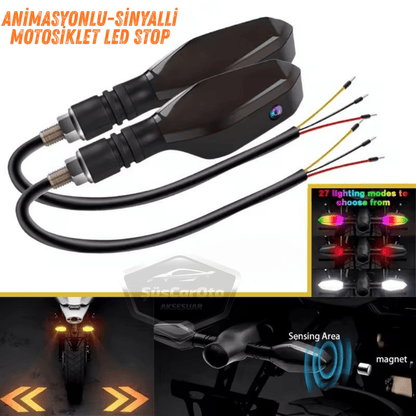 Üniversal RGB Animasyonlu Motosiklet LED Park Sinyal Lambası Projeksiyonlu Lazer Led Stop 12V Sağ Sol Takım Yüksek Parlaklık İkaz Işığı