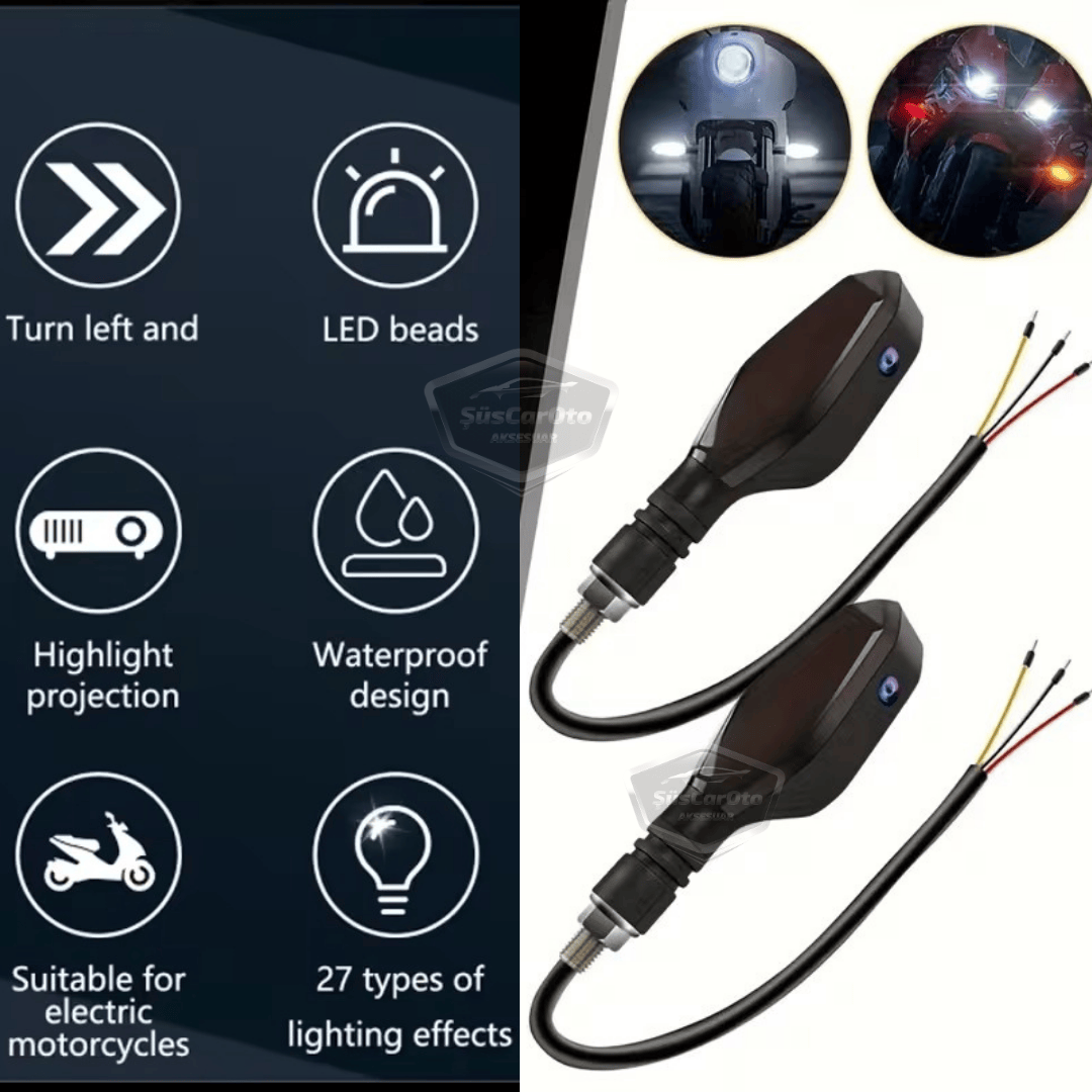 Üniversal RGB Animasyonlu Motosiklet LED Park Sinyal Lambası Projeksiyonlu Lazer Led Stop 12V Sağ Sol Takım Yüksek Parlaklık İkaz Işığı