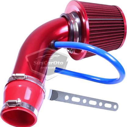 Kit de filtro de aire universal abierto para mejorar el sonido y el rendimiento, aleación de aluminio cromado Bigtube +6 CV 65-75 mm rojo