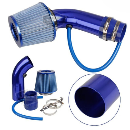 Kit universal de filtro de aire para mejorar el sonido y el rendimiento, aleación de aluminio cromado, Bigtube +6 Hp 65-75 mm, azul