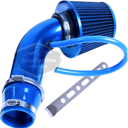 Kit universal de filtro de aire para mejorar el sonido y el rendimiento, aleación de aluminio cromado, Bigtube +6 Hp 65-75 mm, azul