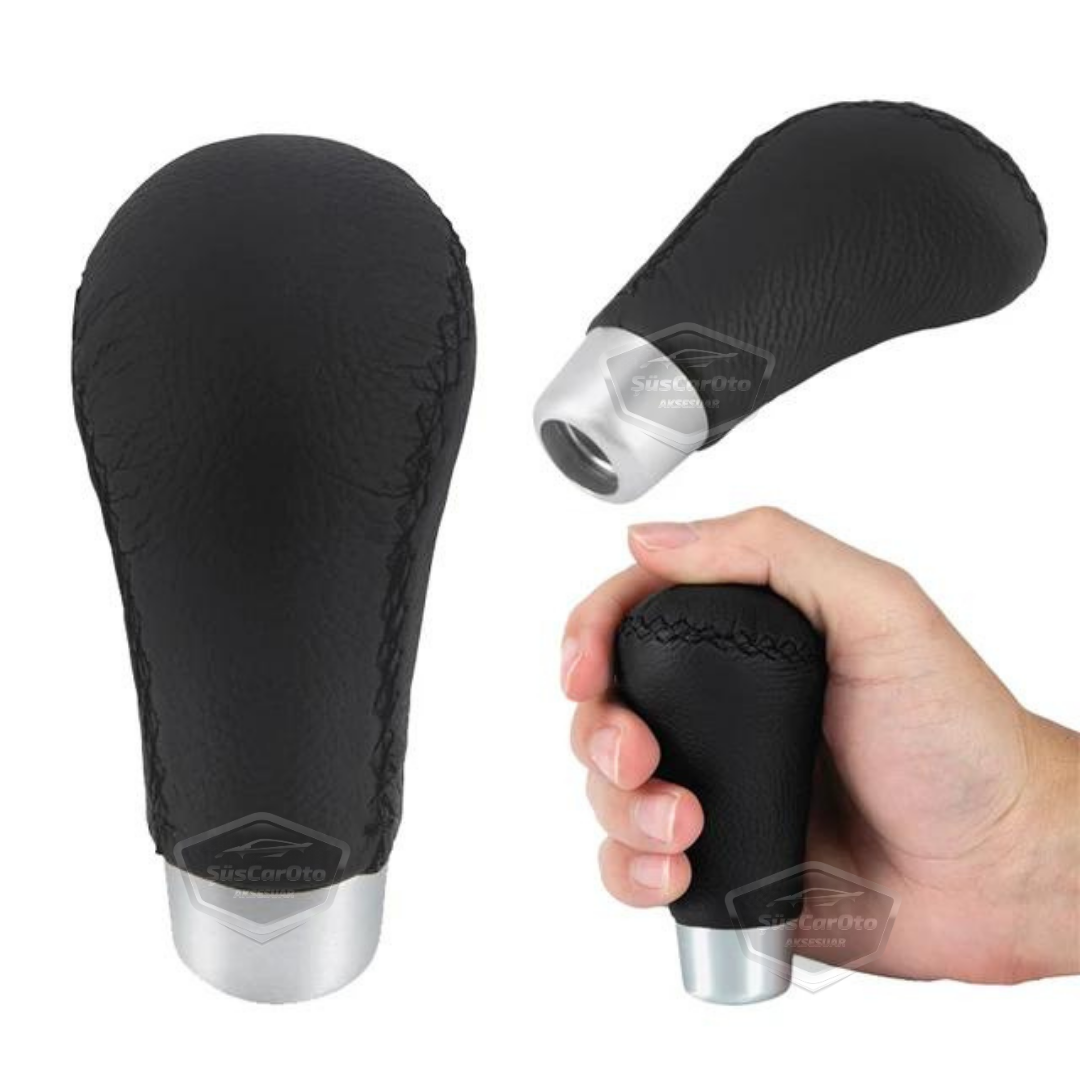 Palanca de cambios manual con pomo de cuero negro cosido universal con aspecto deportivo y accesorios ONV231