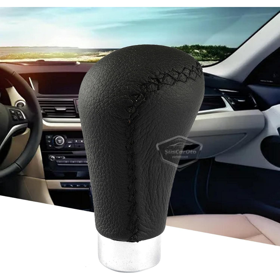 Palanca de cambios manual con pomo de cuero negro cosido universal con aspecto deportivo y accesorios ONV231