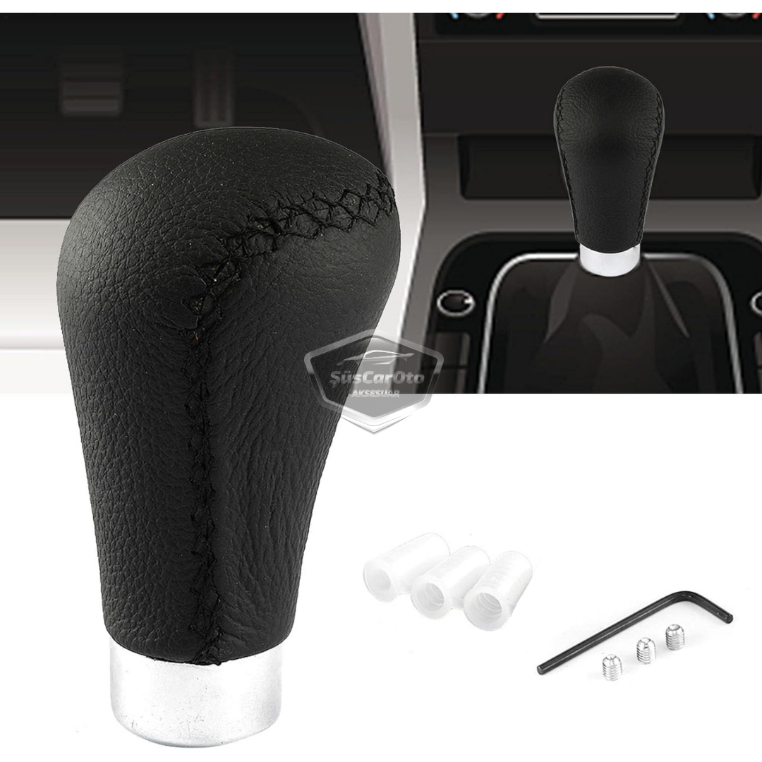 Palanca de cambios manual con pomo de cuero negro cosido universal con aspecto deportivo y accesorios ONV231