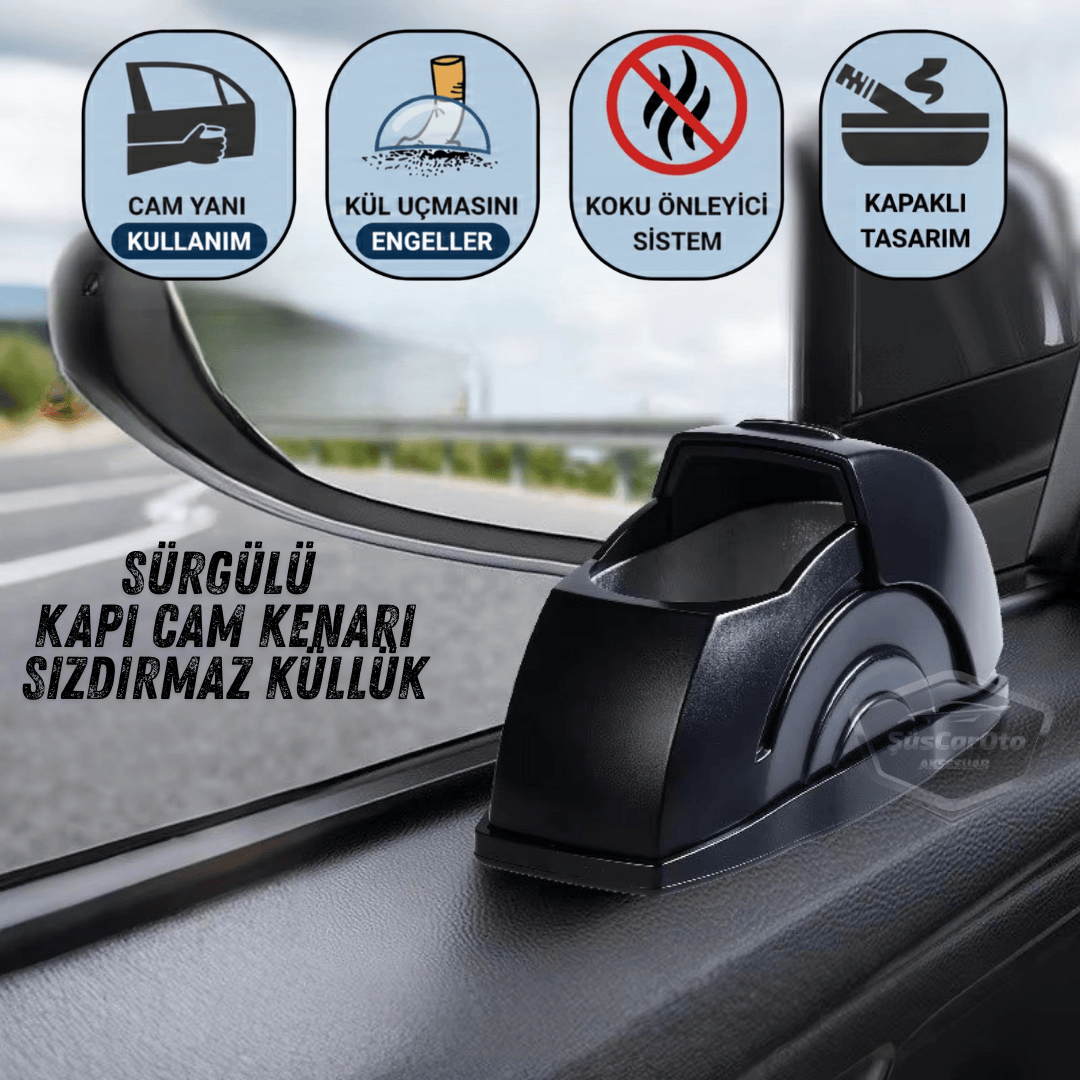 Cenicero de coche universal con tapa sin humo, a prueba de olores, ignífugo para el borde del cristal de la puerta corredera, hermético, para coche deportivo, cenicero de coche, negro