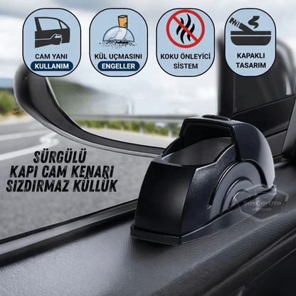 Cenicero de coche universal con tapa sin humo, a prueba de olores, ignífugo para el borde del cristal de la puerta corredera, hermético, para coche deportivo, cenicero de coche, negro