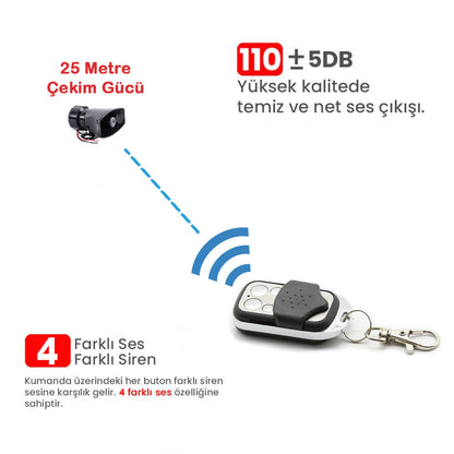 Sirena con control remoto, 4 sonidos de sirena diferentes, bocina, sirena de policía potente 12V
