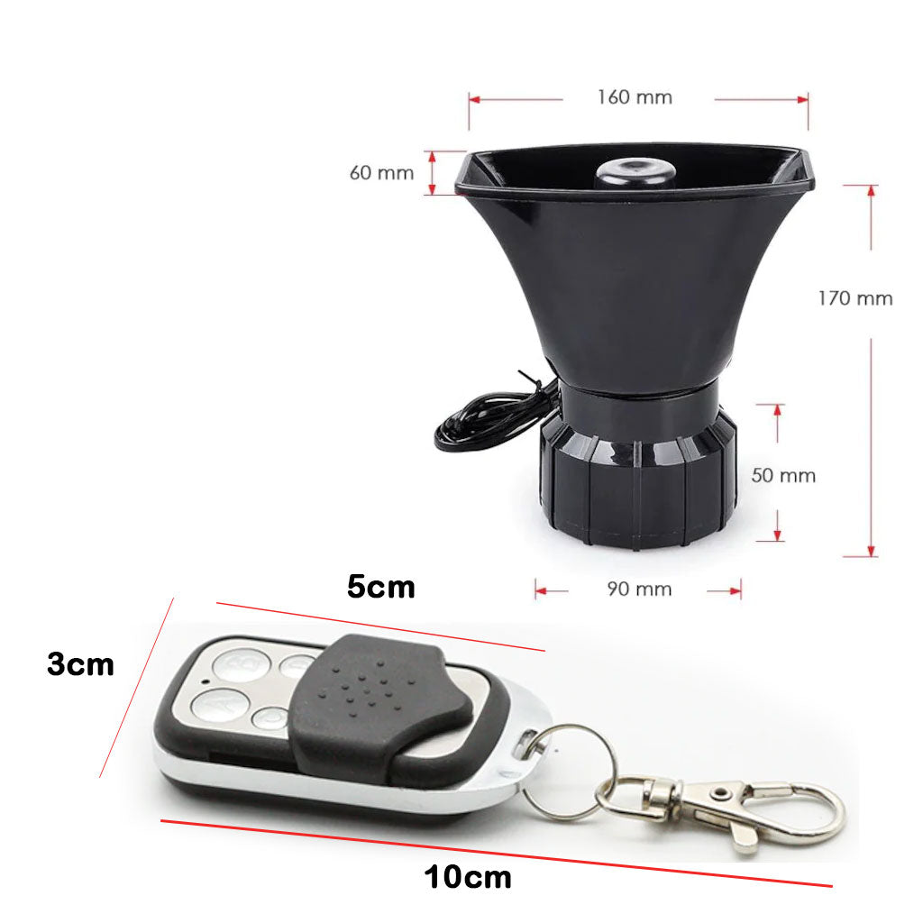 Sirena con control remoto, 4 sonidos de sirena diferentes, bocina, sirena de policía potente 12V