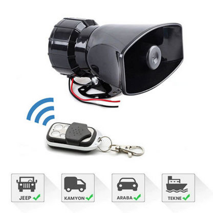 Sirena con control remoto, 4 sonidos de sirena diferentes, bocina, sirena de policía potente 12V