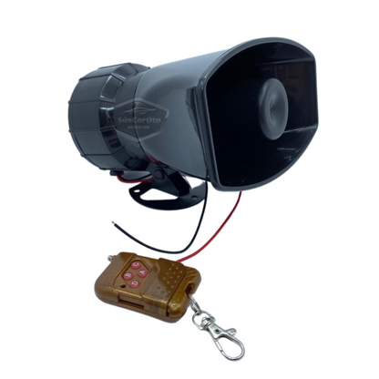 Sirena a distancia, mando de madera, 4 sonidos de sirena diferentes, bocina, sirena de policía potente, 12 V, 100 W