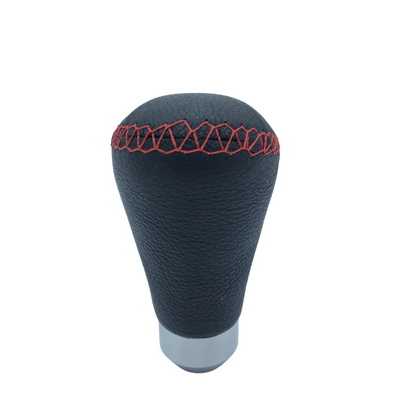 Pomo de palanca de cambios manual universal deportivo de cuero con costuras rojas y adaptador ONV230