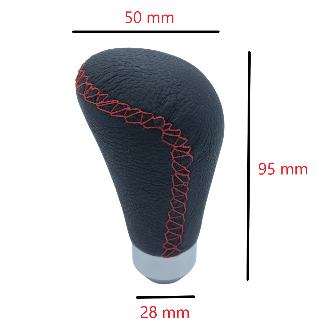 Pomo de palanca de cambios manual universal deportivo de cuero con costuras rojas y adaptador ONV230