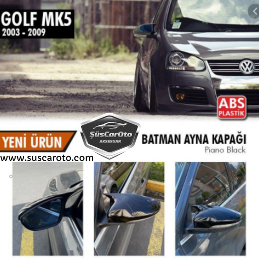 Vw Golf 5 2003-2009 Cubierta de espejo de murciélago Batman Piano Black Plástico ABS