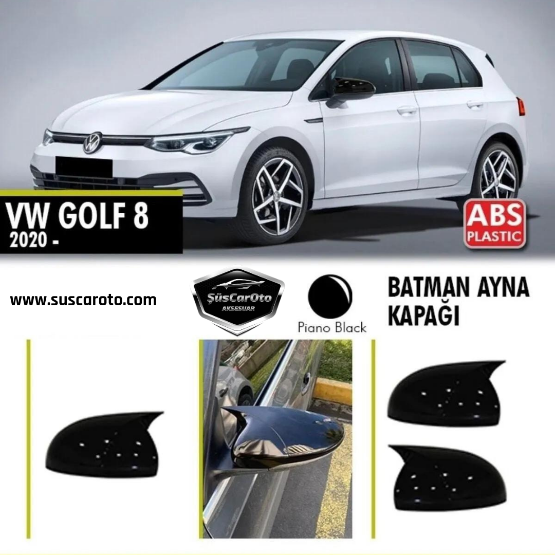 Cubierta de espejo Batman Murciélago compatible con VW Golf 8 2019 y posteriores, plástico ABS negro piano