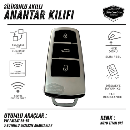 Funda de silicona para llave de coche Volkswagen Passat B6 B7, cubierta de llave de coche, llavero amortiguador, gris titanio oscuro PNT105