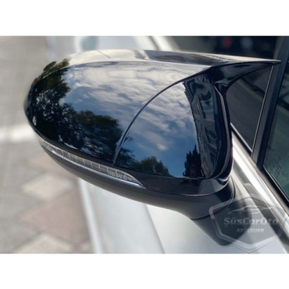 Cubierta de espejo retrovisor tipo Batman para VW Passat B8 2015 en adelante, color negro piano, plástico ABS