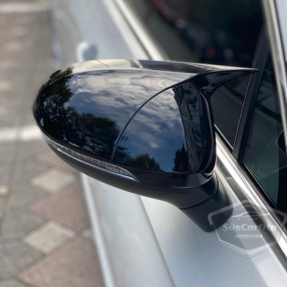 Cubierta de espejo retrovisor tipo Batman para VW Passat B8 2015 en adelante, color negro piano, plástico ABS