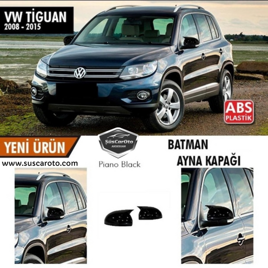 Vw Tiguan 2008-2015 MK1 MK1-FL Tapa de espejo Batman Bat Piano Negro Plástico ABS