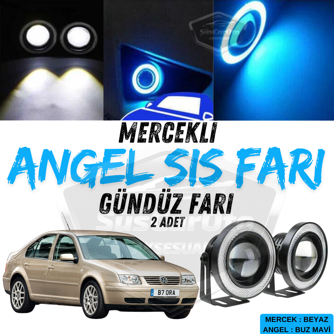 Vw Bora 1998-2006 Compatible Universal Lente Angel Faros Antiniebla Metal Impermeable 76 mm Luz Diurna Anillo Azul Hielo Ojos de Ángel 2 Unidades
