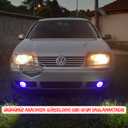 2 faros antiniebla universales de metal impermeables con luz diurna Angel Eyes, compatibles con VW Bora 1998-2006, 76 mm, anillo naranja