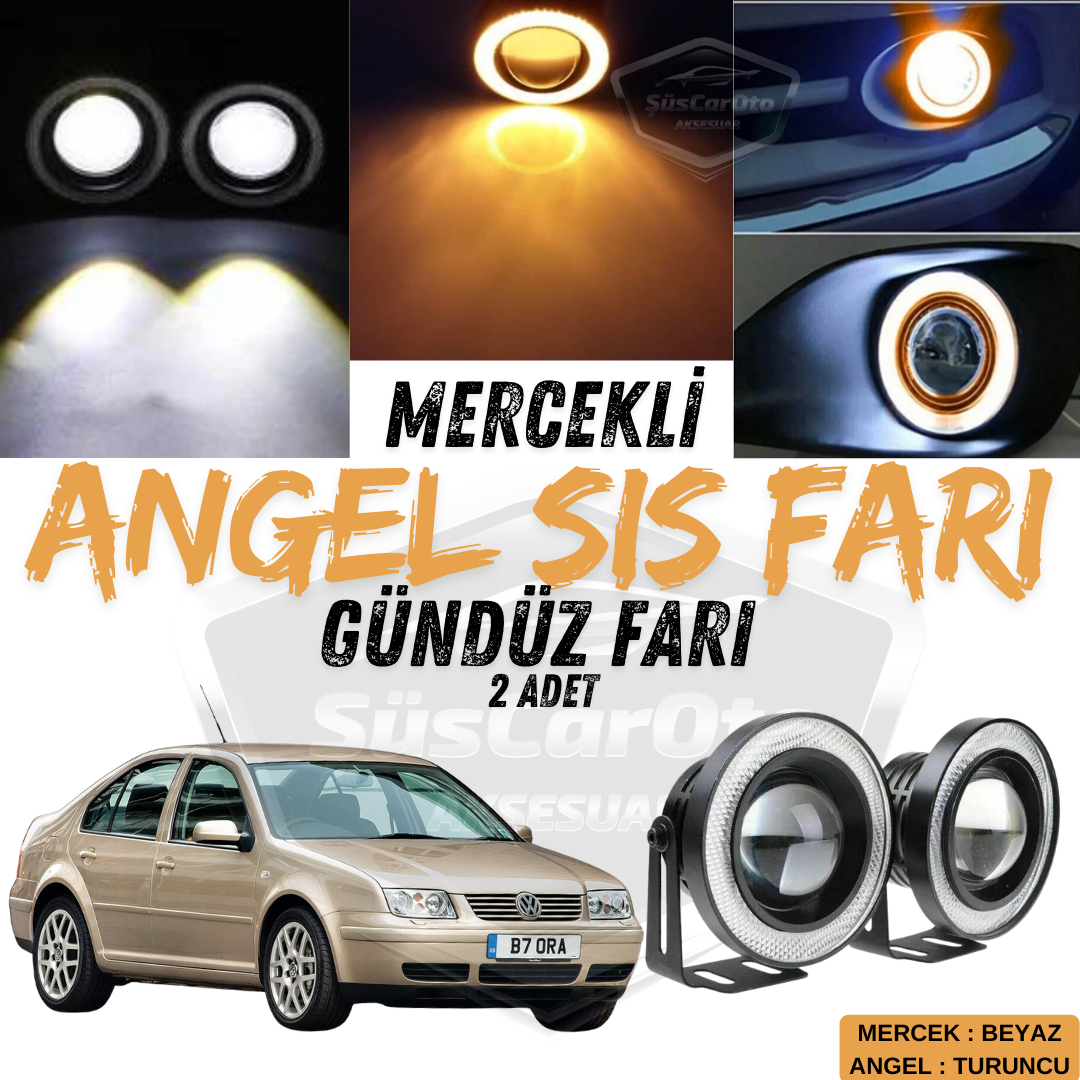 2 faros antiniebla universales de metal impermeables con luz diurna Angel Eyes, compatibles con VW Bora 1998-2006, 76 mm, anillo naranja