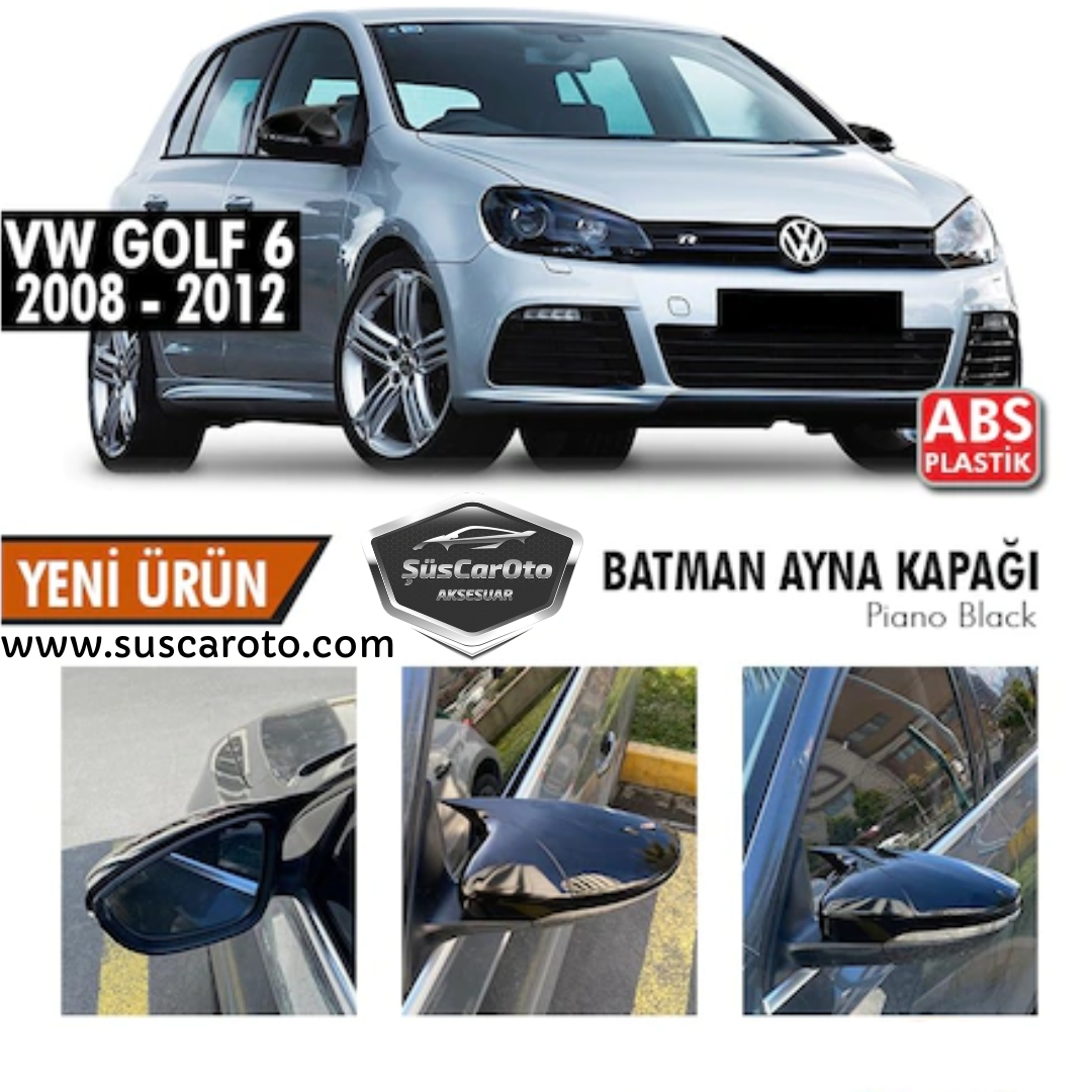 Cubierta de espejo retrovisor de murciélago Batman para Vw Golf 6 2008-2012, plástico ABS, negro piano