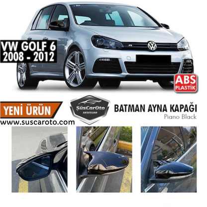 Cubierta de espejo retrovisor de murciélago Batman para Vw Golf 6 2008-2012, plástico ABS, negro piano