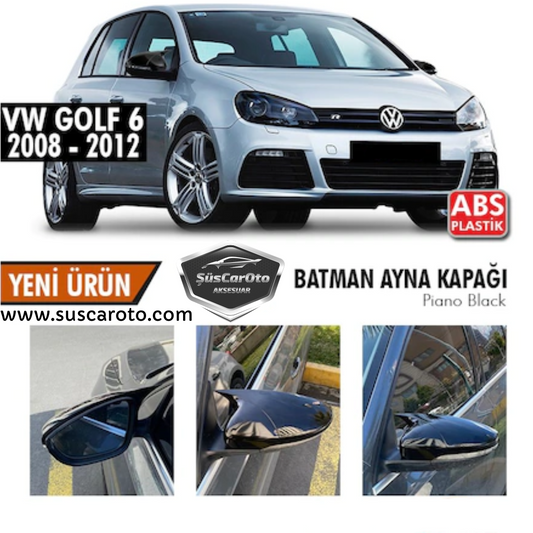 Cubierta de espejo retrovisor de murciélago Batman para Vw Golf 6 2008-2012, plástico ABS, negro piano