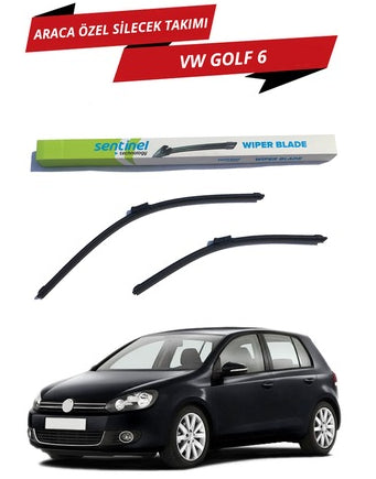 VW Golf 6 Sentinel. Juego de limpiaparabrisas delanteros planos específicos para el vehículo, derecho e izquierdo.