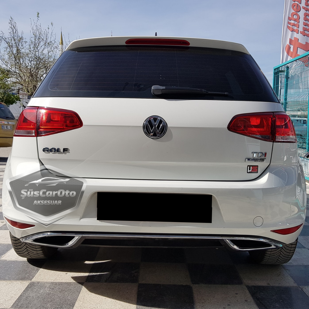 Difusor trasero negro brillante OEM compatible con VW Golf 7, accesorio de parachoques trasero con difusor Highline importado de primera clase DFZ01, con salidas de escape cromadas con pestañas.