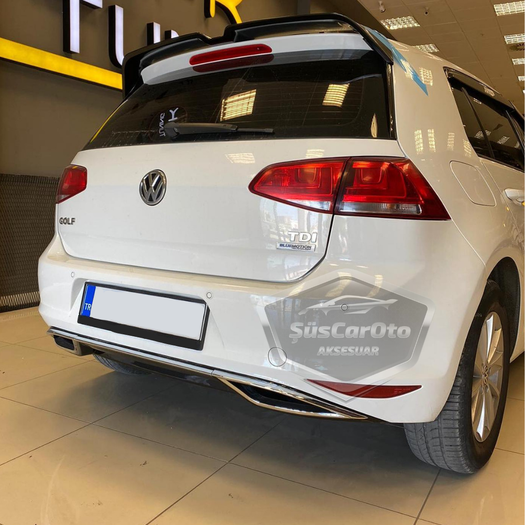 Difusor trasero negro brillante OEM compatible con VW Golf 7, accesorio de parachoques trasero con difusor Highline importado de primera clase DFZ01, con salidas de escape cromadas con pestañas.