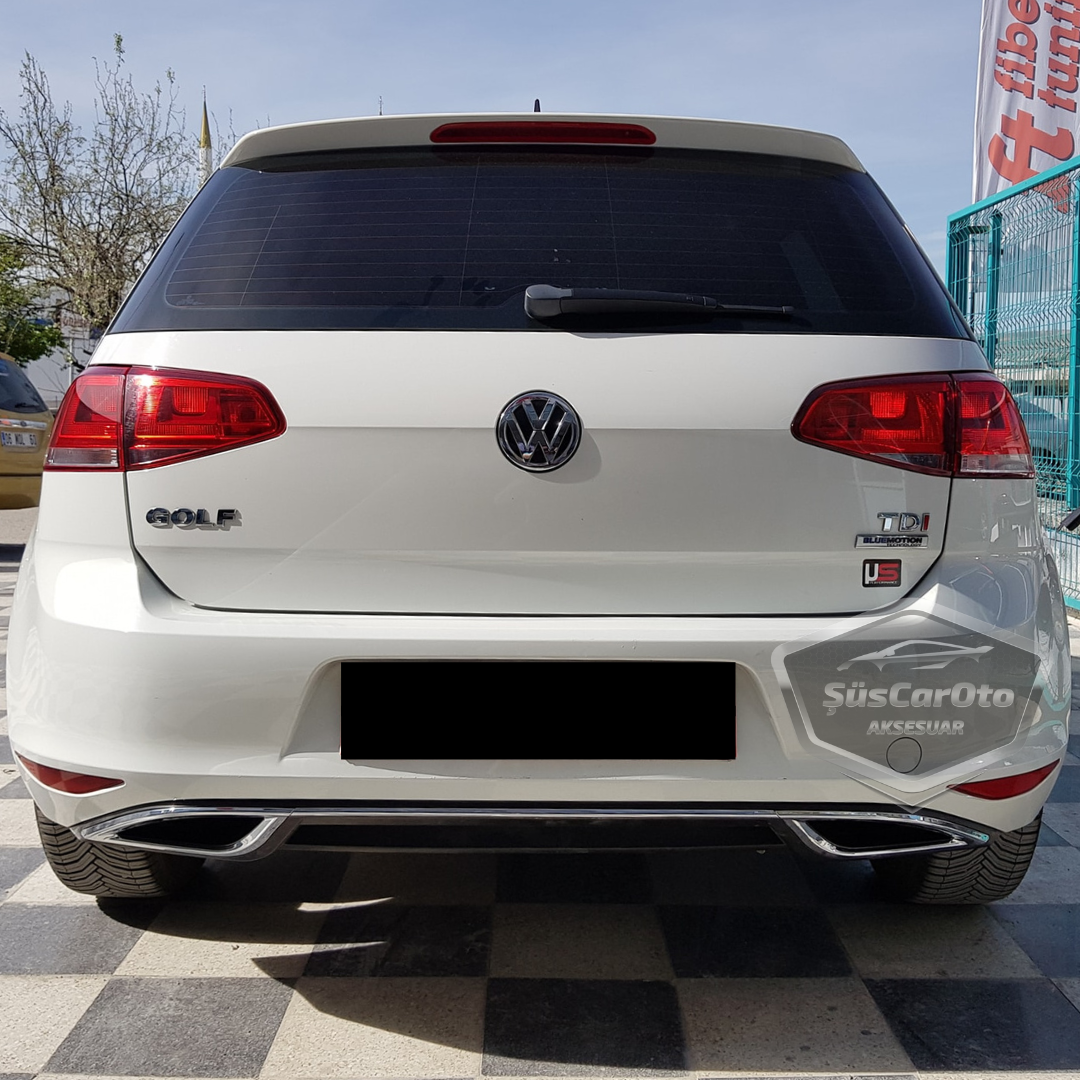 Difusor trasero negro brillante OEM compatible con VW Golf 7, accesorio de parachoques trasero con difusor Highline importado de primera clase DFZ01, con salidas de escape cromadas con pestañas.