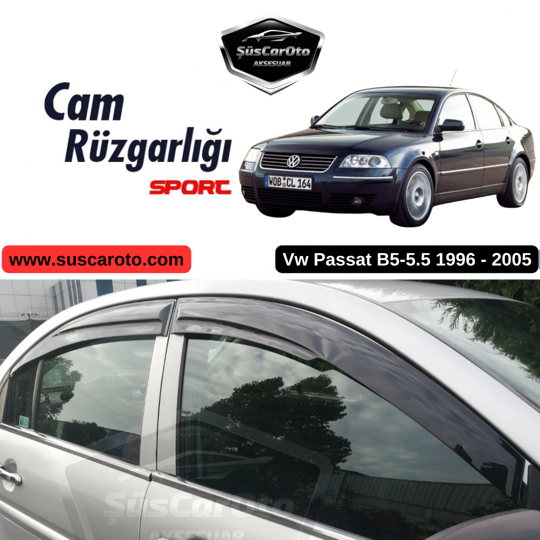 Set de deflectores de viento Mugen para ventanas Vw Passat B5 - B5.5 1996-2005 compatible, Negro Piano, 4 piezas, Importado