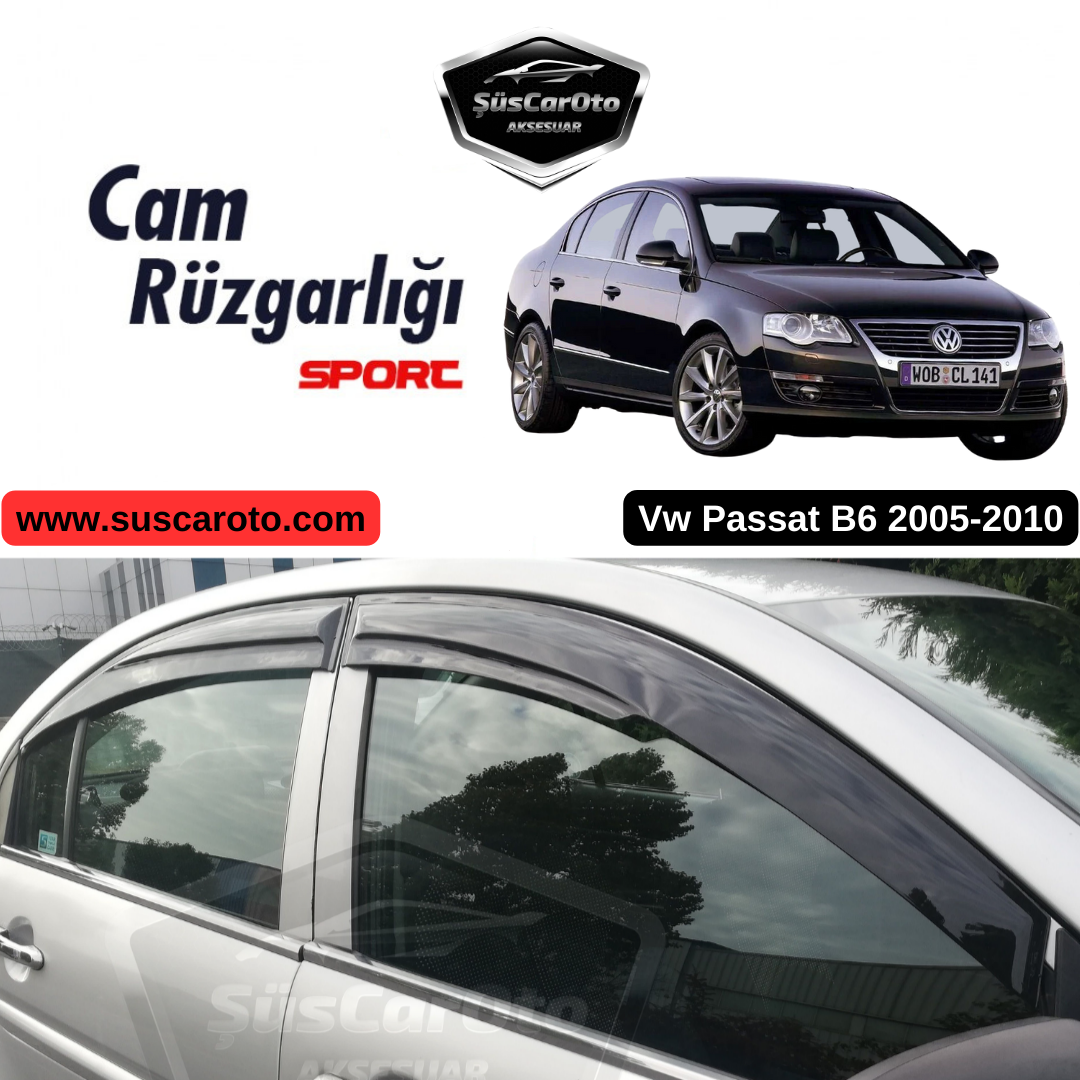 Juego de deflectores de ventana Mugen compatible con VW Passat B6 2005-2010, color negro piano, 4 piezas, importado