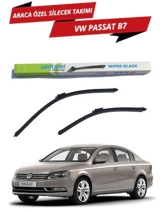 VW Passat B7 2011-2014 Sentinel Limpiaparabrisas Delanteros Tipo Banana Específicos para Vehículo, Derecho e Izquierdo