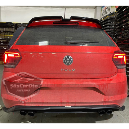 Vw Polo MK6 2018 y posteriores Difusor Trasero Negro Mate Específico para Vehículo con Pinzas 4 Salidas de Escape Cromadas Añadido de Parachoques Trasero Importado de 1ª Clase