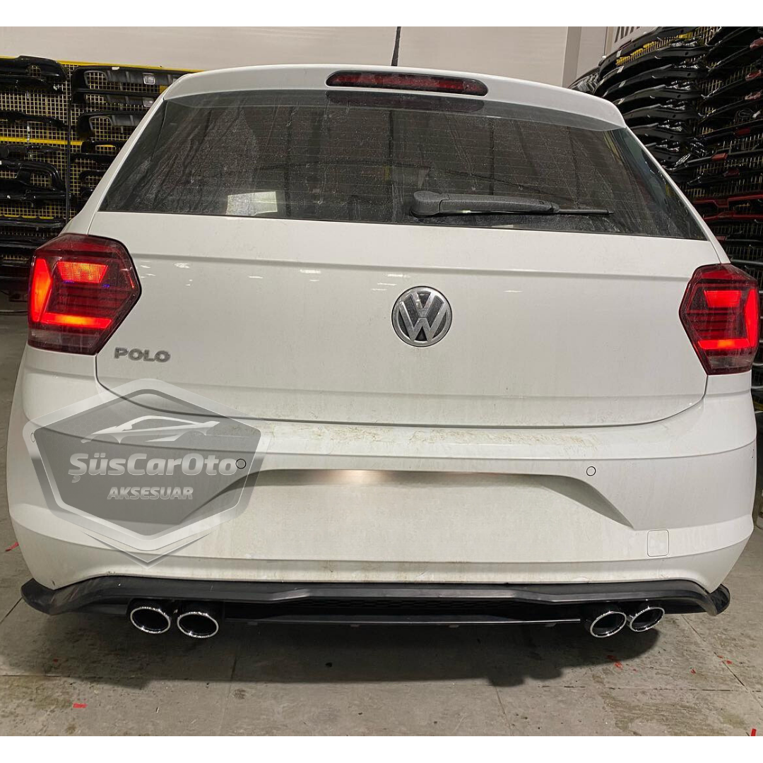 Vw Polo MK6 2018 y posteriores Difusor Trasero Negro Mate Específico para Vehículo con Pinzas 4 Salidas de Escape Cromadas Añadido de Parachoques Trasero Importado de 1ª Clase