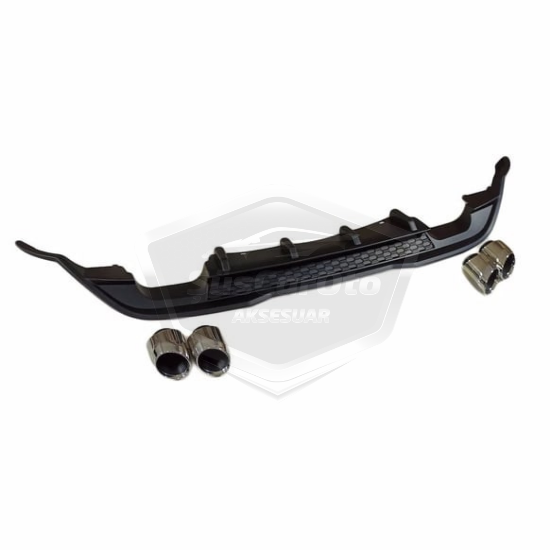Vw Polo MK6 2018 y posteriores Difusor Trasero Negro Mate Específico para Vehículo con Pinzas 4 Salidas de Escape Cromadas Añadido de Parachoques Trasero Importado de 1ª Clase