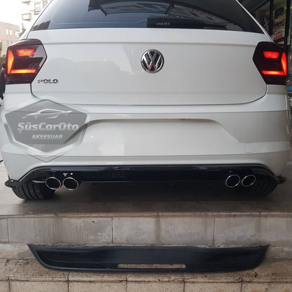 Vw Polo MK6 2018 y posteriores Difusor Trasero Negro Mate Específico para Vehículo con Pinzas 4 Salidas de Escape Cromadas Añadido de Parachoques Trasero Importado de 1ª Clase