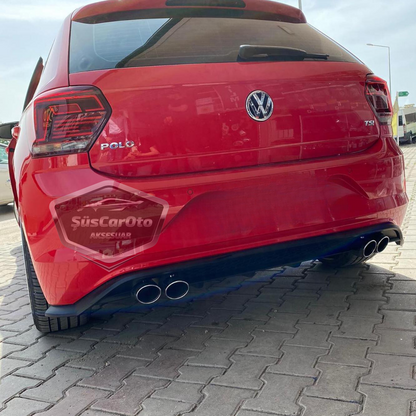 Vw Polo MK6 2018 y posteriores Difusor Trasero Negro Mate Específico para Vehículo con Pinzas 4 Salidas de Escape Cromadas Añadido de Parachoques Trasero Importado de 1ª Clase