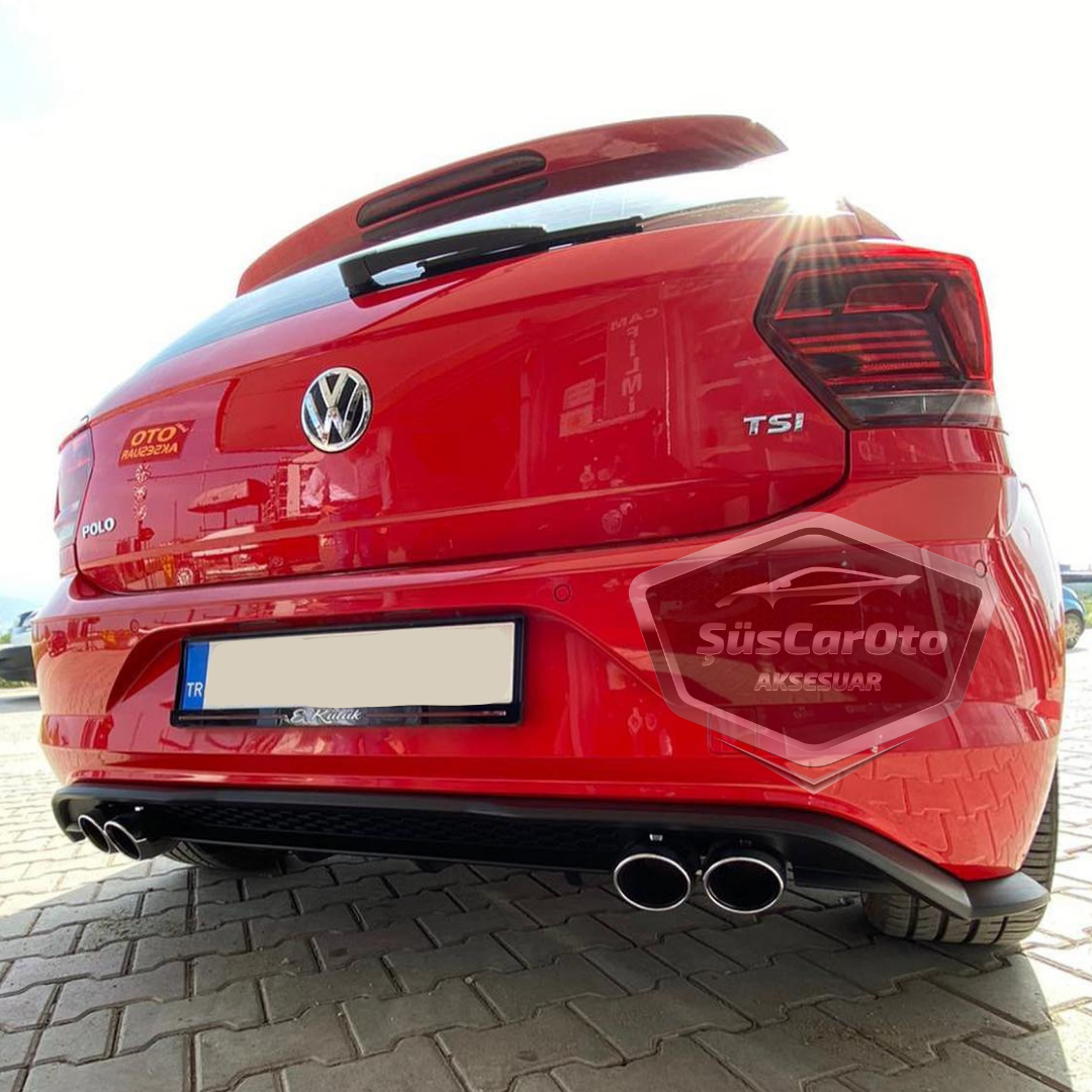 Vw Polo MK6 2018 y posteriores Difusor Trasero Negro Mate Específico para Vehículo con Pinzas 4 Salidas de Escape Cromadas Añadido de Parachoques Trasero Importado de 1ª Clase