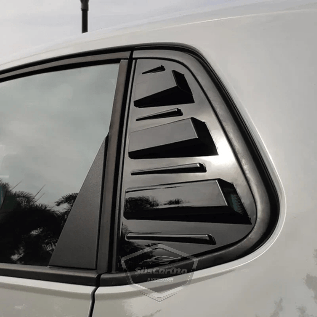 Vw Polo MK6 2018 y Posteriores Compatible Rejilla de Ventana Trasera Visera de Ventana Trasera Ventilación Importada Equipo Izquierdo y Derecho Negro Brillante Calidad Premium ONP342