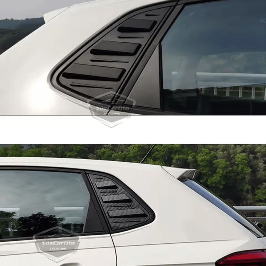 Vw Polo MK6 2018 y Posteriores Compatible Rejilla de Ventana Trasera Visera de Ventana Trasera Ventilación Importada Equipo Izquierdo y Derecho Negro Brillante Calidad Premium ONP342