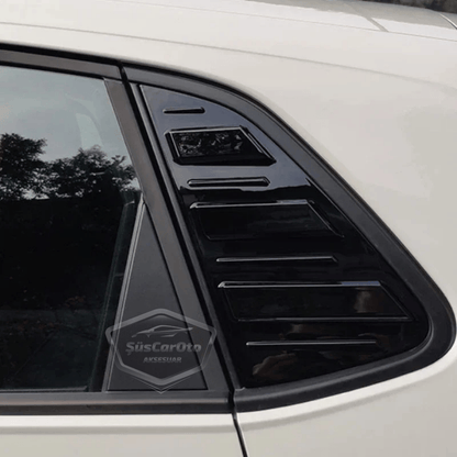 Vw Polo MK6 2018 y Posteriores Compatible Rejilla de Ventana Trasera Visera de Ventana Trasera Ventilación Importada Equipo Izquierdo y Derecho Negro Brillante Calidad Premium ONP342